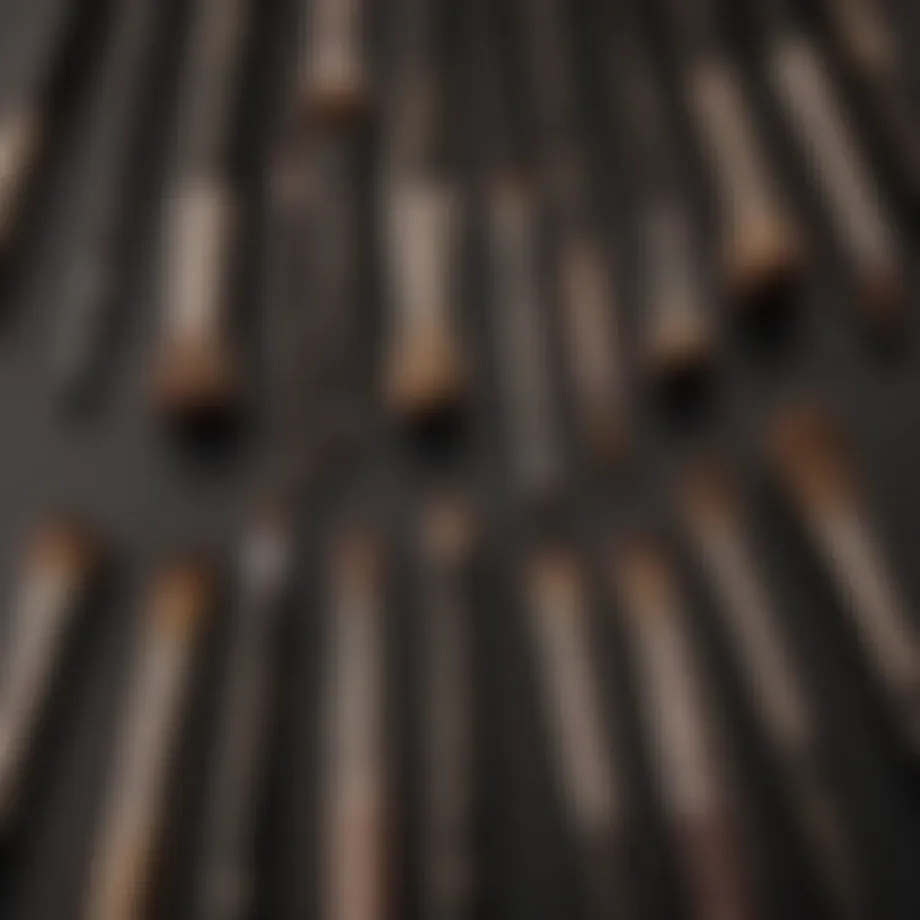 A close-up view of ABH brow brushes showcasing their unique designs and bristle types.