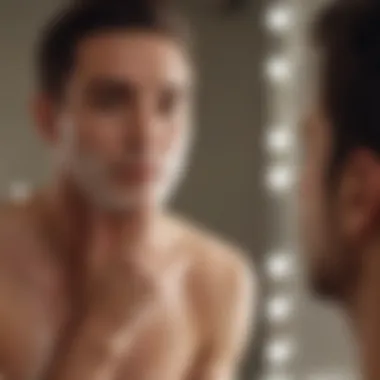 Man applying a facial cleanser in front of a mirror