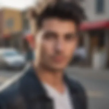 A man confidently flaunting his salt and pepper hairstyle outdoors