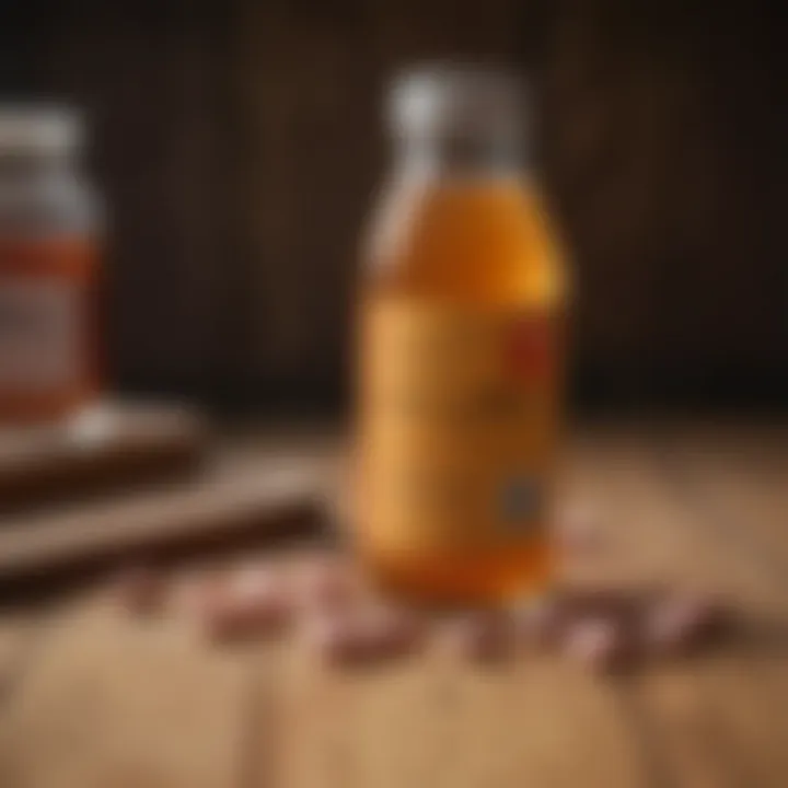 A close-up of apple cider vinegar pills displayed on a wooden surface