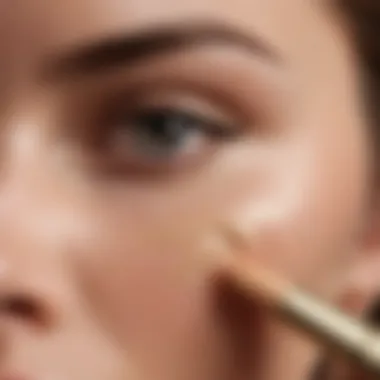 Close-up of a hand applying concealer under the eye