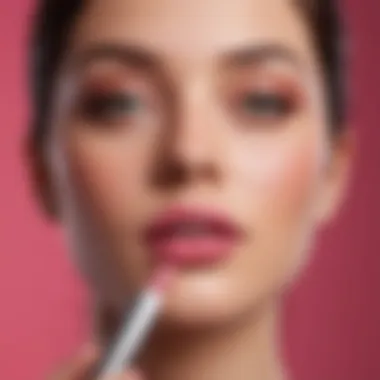 A makeup artist applying pink lip gloss with precision using a brush