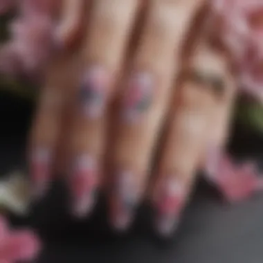 Artistic floral-themed powder dipped nails