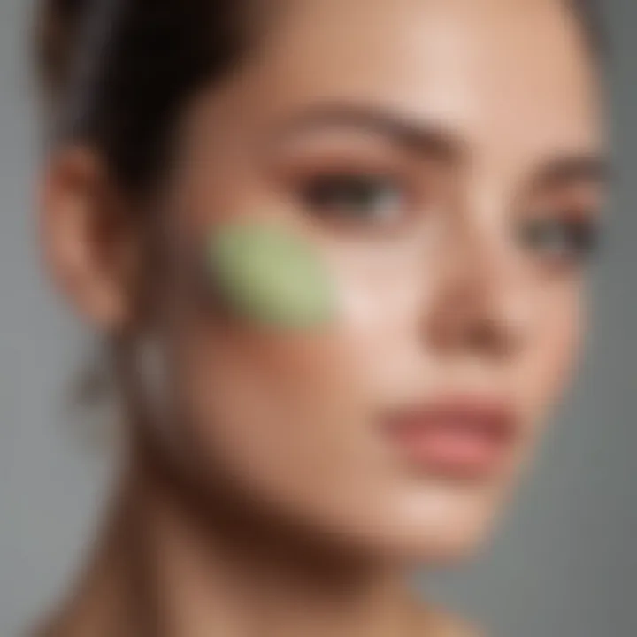 Expert applying green concealer technique on a model