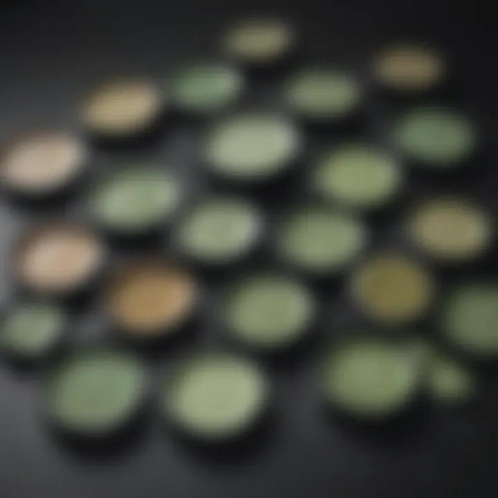 Flat lay of various green concealer products