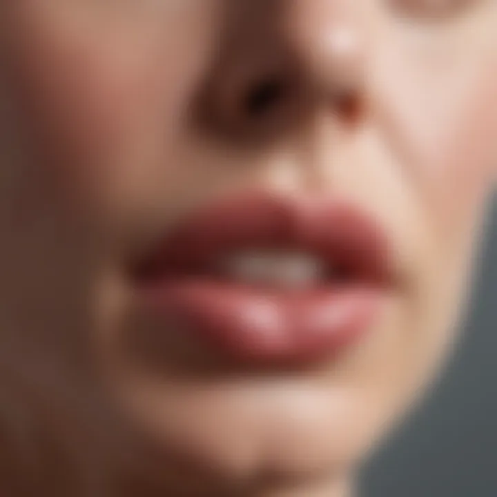 Close-up of mature lips with a glossy finish, showcasing hydration and care.