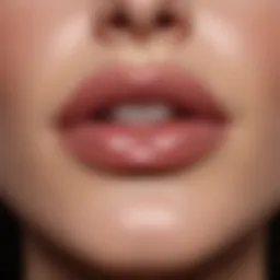 Close-up of glossy and plump lips showcasing the effect of lip plumping gloss