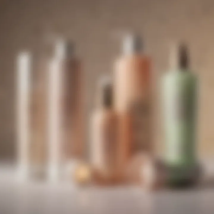 Display of various lotion bottles suitable for keratosis pilaris treatment.