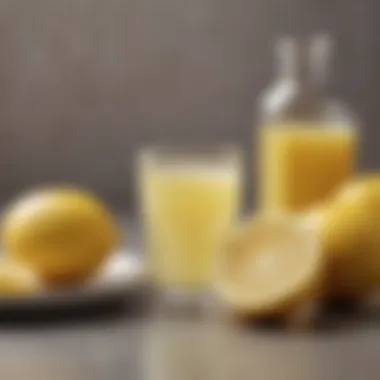 Fresh lemon slices next to a small bowl of lemon juice, showcasing its natural acidity.