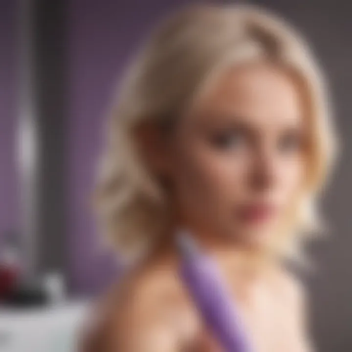 Blonde Woman Applying Purple Conditioner in Spa-like Setting