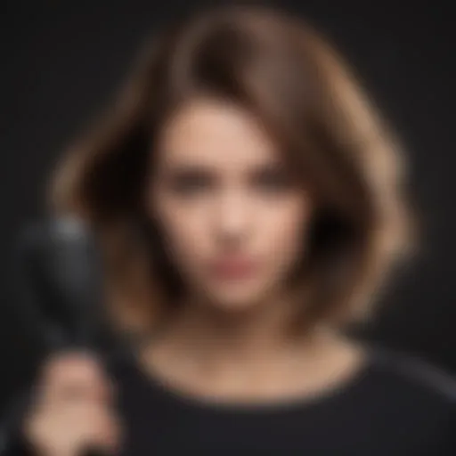 Woman with thin hair blow drying with round brush