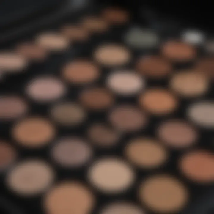 Close-up of a makeup palette with varying eyeshadow shades