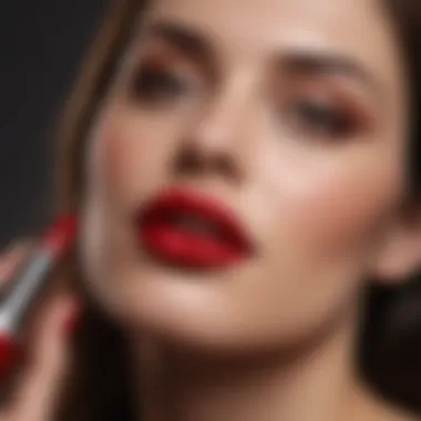 Woman selecting a red lipstick shade