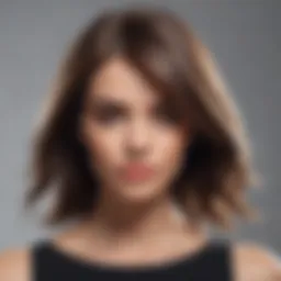 Elegant woman with sleek hair using flat iron