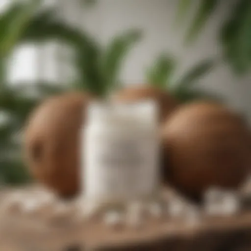 Coconut oil in a glass jar surrounded by fresh coconuts