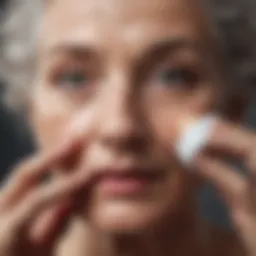 Elderly woman applying eye cream