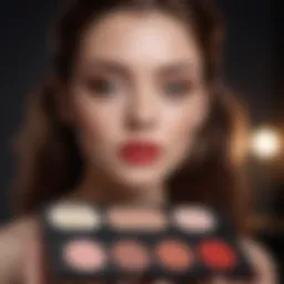 A classic vintage makeup palette featuring soft pastels and bold reds