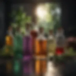 Glass bottles with assorted natural ingredients for DIY fragrance crafting