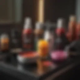 An arrangement of high-quality hair dye materials displayed on a stylish vanity.