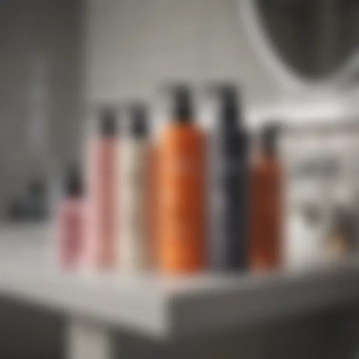 A selection of hair care products arranged aesthetically on a bathroom counter