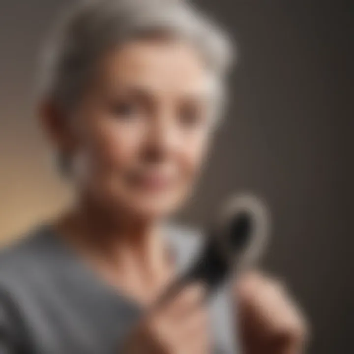 Elderly person holding ergonomic back brush