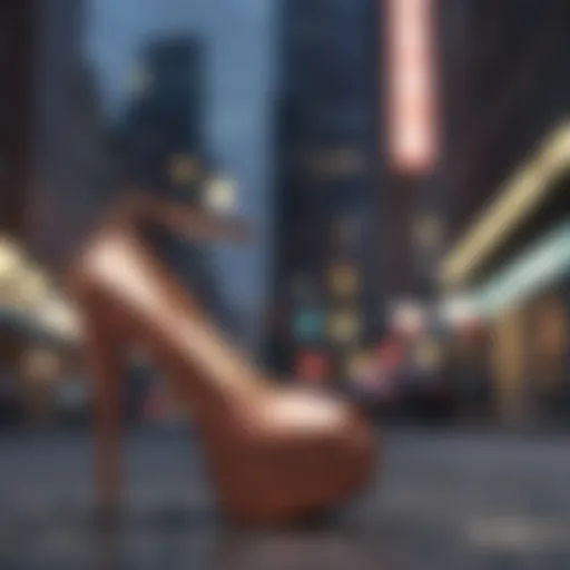 Elegant platform heels in cityscape