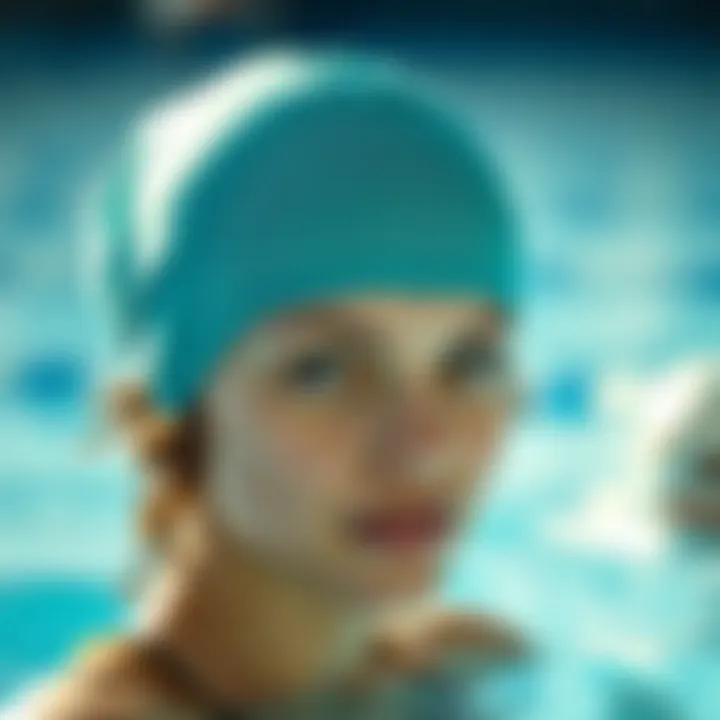 Swimmer with a protective swim cap