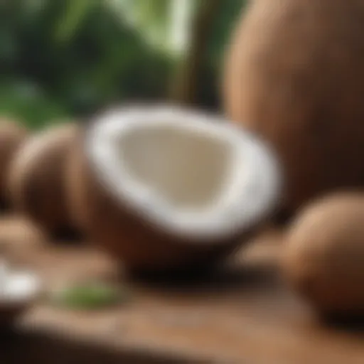 Coconut oil extraction process highlighting raw coconuts