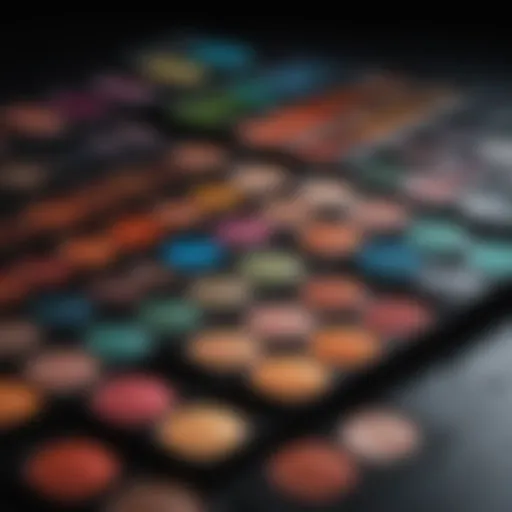 An array of vibrant eyeshadow palettes showcasing various colors