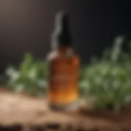 Serum bottle featuring botanical extracts and essential oils