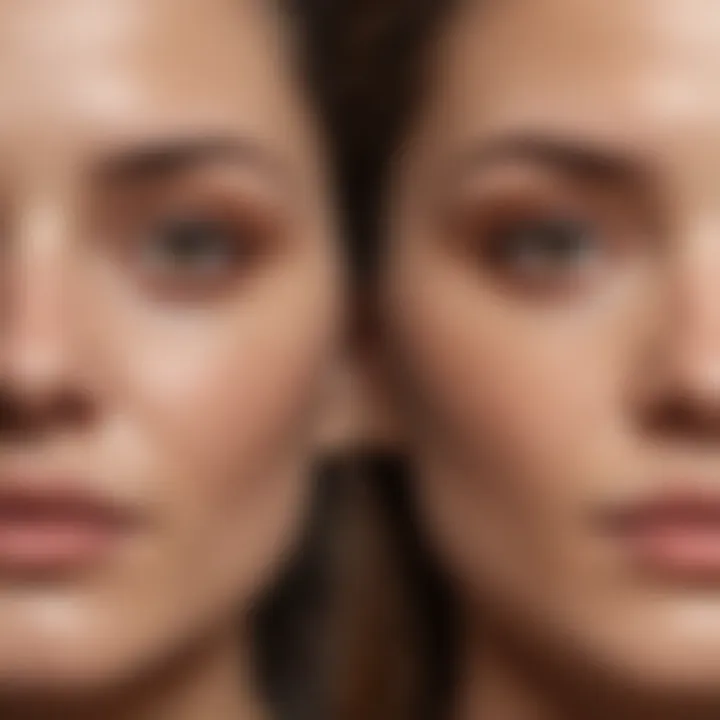 Before and after results of sweat proof foundation