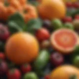 A close-up view of vibrant fruits and vegetables rich in vitamin C, known to support collagen synthesis.