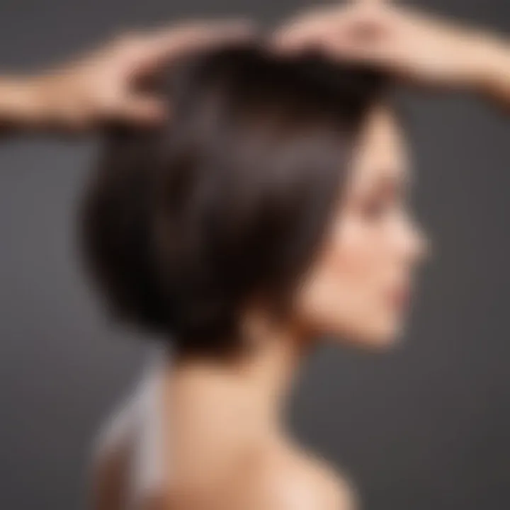 A stylist applying dark brown shampoo during a hair treatment