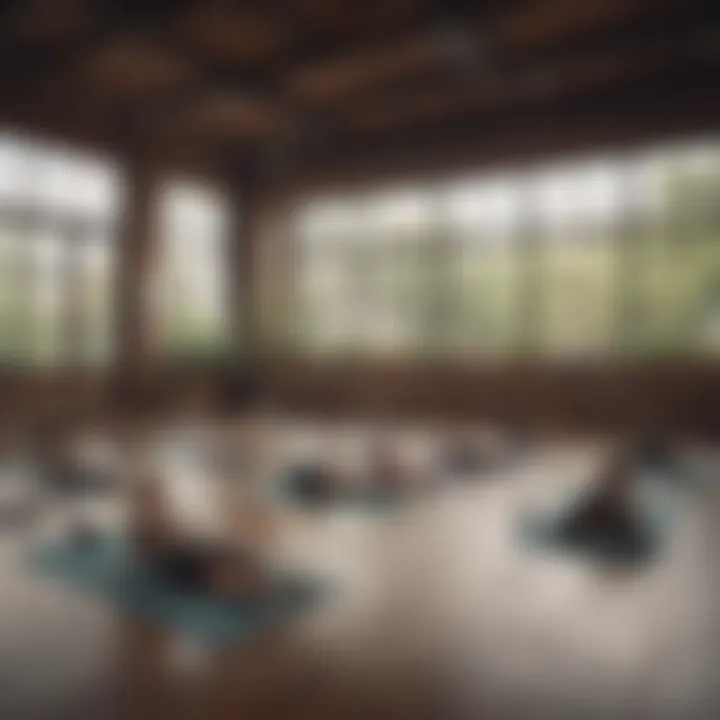 A community-driven fitness space filled with individuals participating in a yoga session, emphasizing connection and wellness.