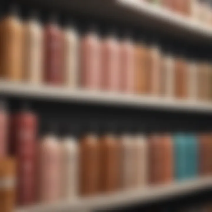 Variety of hair growth shampoos on a store shelf