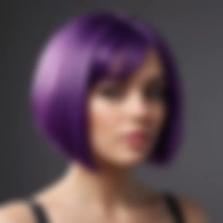 Woman with vibrant purple hair in a sleek bob hairstyle