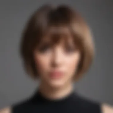 Textured bob hairstyle with side-swept bangs