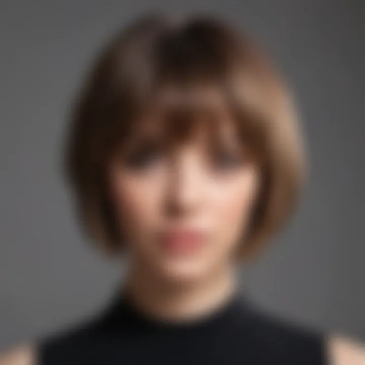 Textured bob hairstyle with side-swept bangs