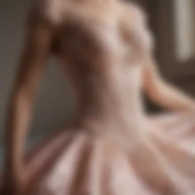 Close-up of the intricate fabric details of a ballet style dress.