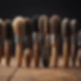 Different types of hair brushes on a wooden surface