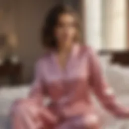 Luxurious silk pajama set displayed on a soft bed