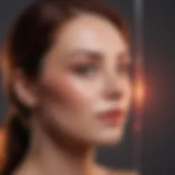 A close-up of a red light therapy device targeting facial skin