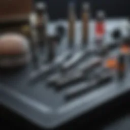 A detailed view of a stylish manicure set with various tools