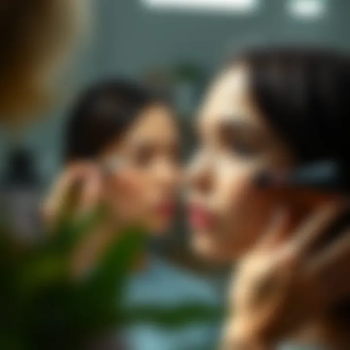 Expert Blending Techniques for Liquid Foundations A makeup artist at work, demonstrating the blending of liquid foundation.