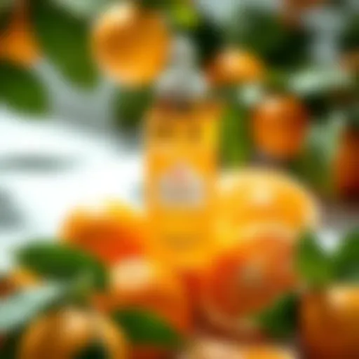 An elegant bottle of vitamin C serum surrounded by citrus fruits