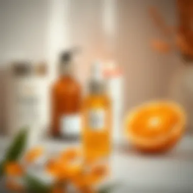 A serene skincare routine setup featuring vitamin C serum