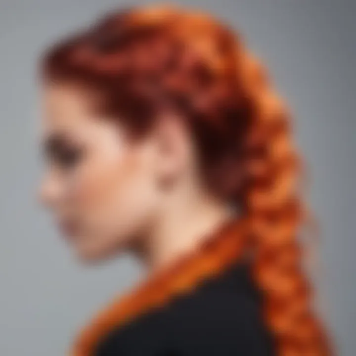 An intricate braided hairstyle showcasing a gradient of fiery red and orange haircolor