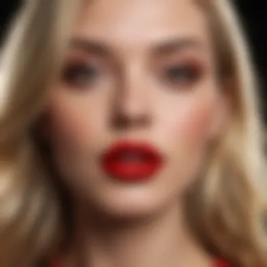 Blonde woman with red lipstick looking confident