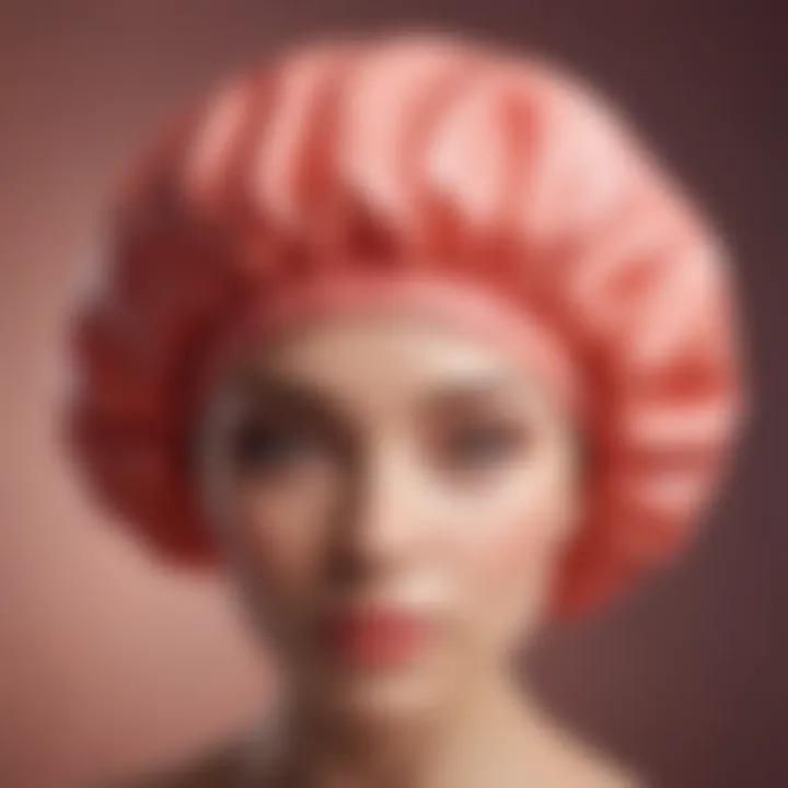 A luxurious satin shower cap showcasing its elegant design and vibrant color.