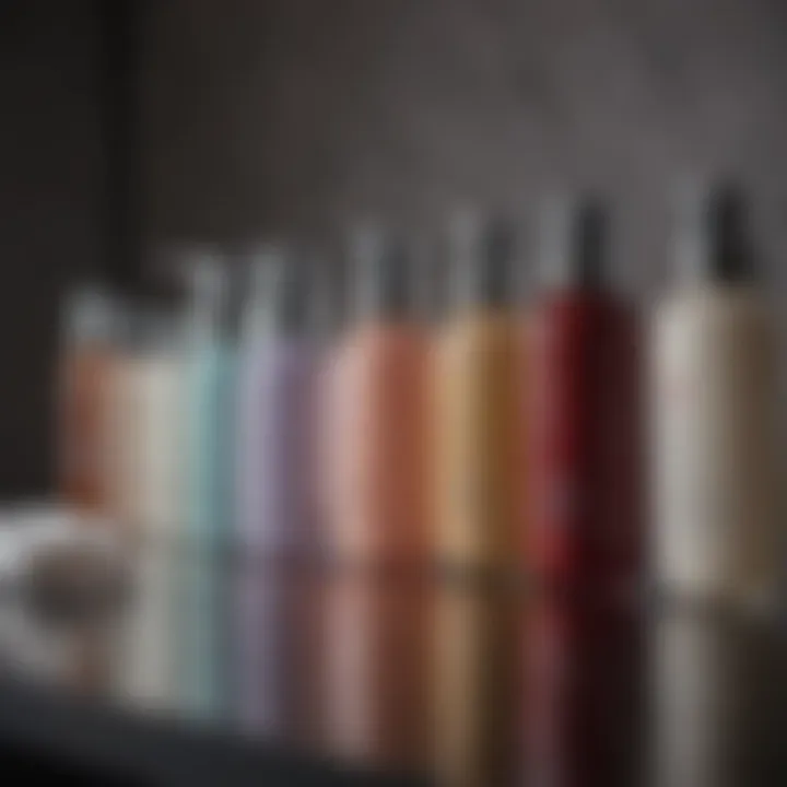 A spectrum of hair toners displayed on a chic vanity